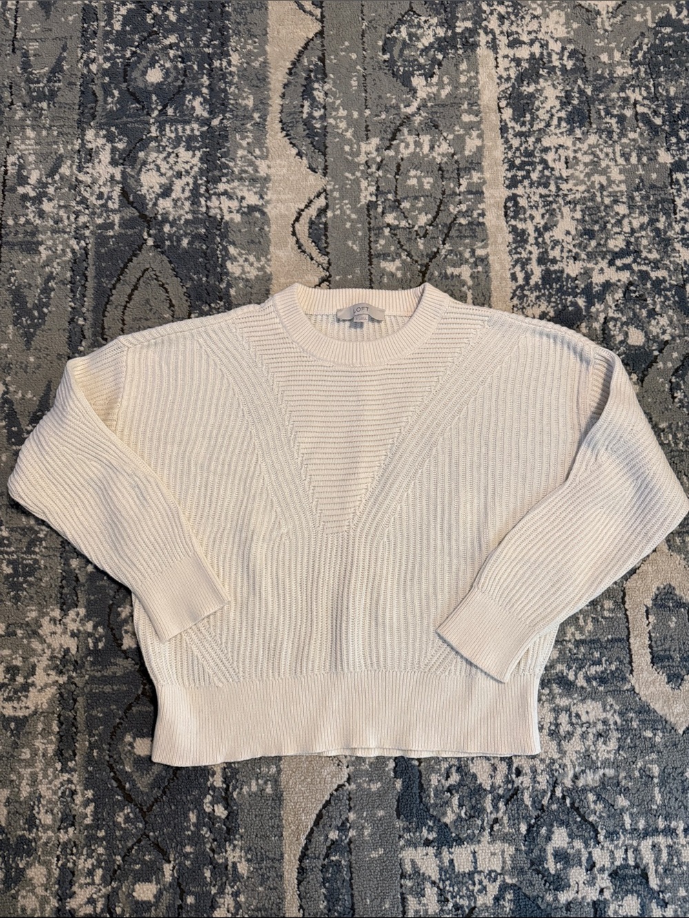 LOFT Cream Ribbed Crewneck Sweater